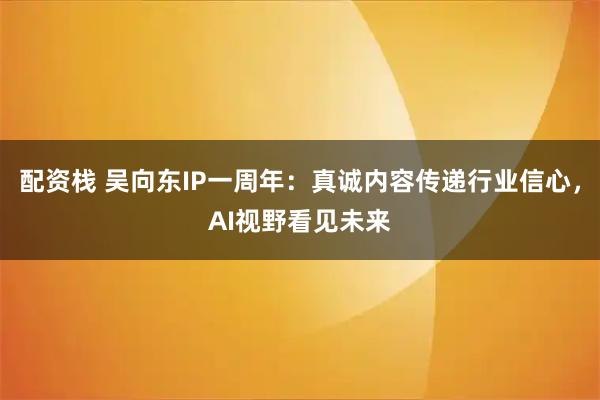 配资栈 吴向东IP一周年：真诚内容传递行业信心，AI视野看见未来